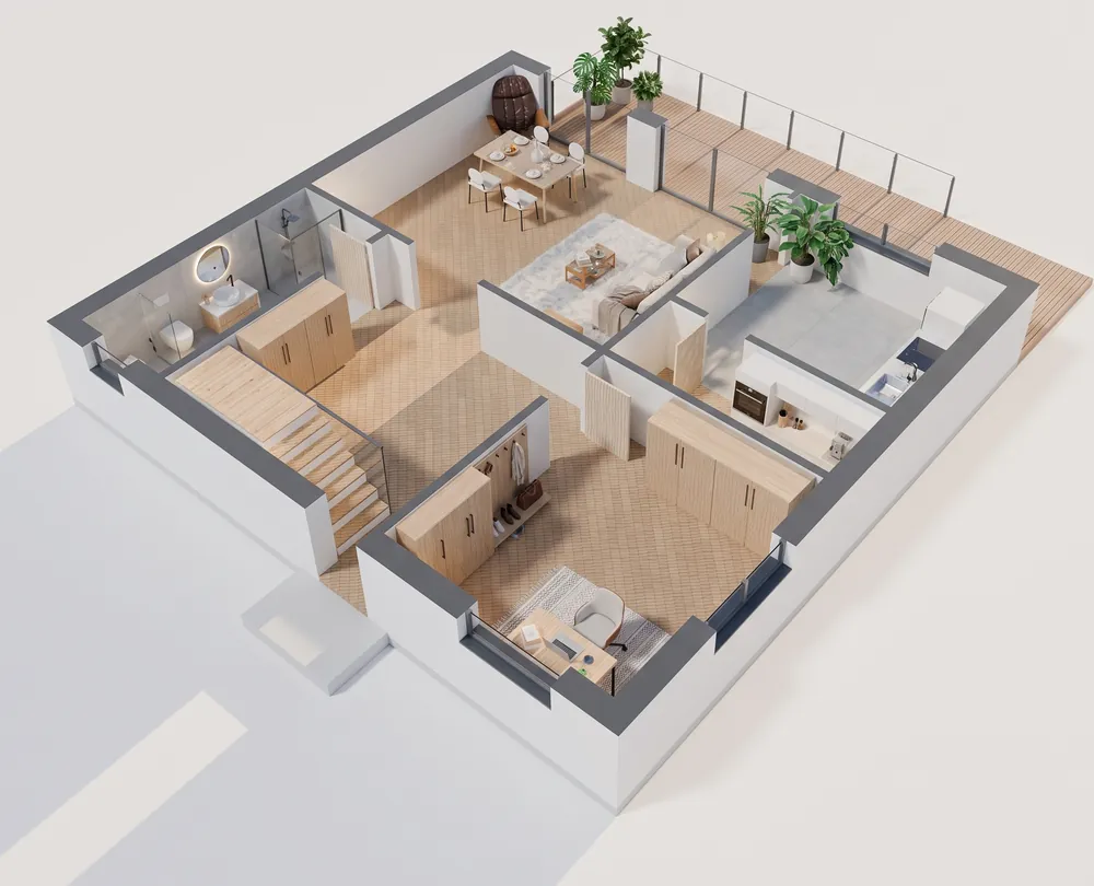 Model 3D parteru domu z Blendera